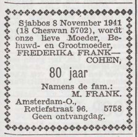 Viering van de 80ste verjaardag van Frederika Frank-Cohen