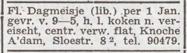 Advertentie 'personeel gevraagd' van het gezin Fritz Alfred Knoche