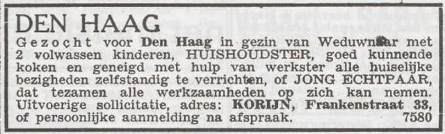 Advertentie 'personeel gevraagd' van Julius Korijn