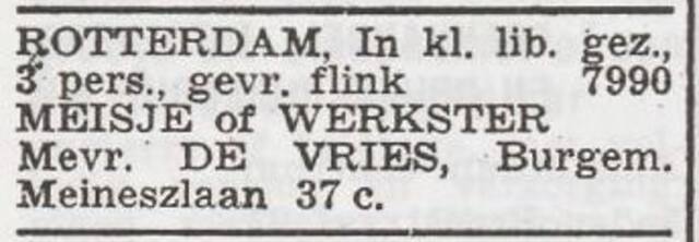 Advertentie 'personeel gevraagd' van Sara de Vries-Krammer