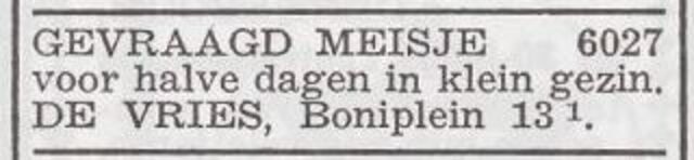 Advertentie 'personeel gevraagd' van het gezin De Vries