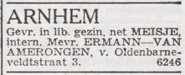 Advertentie 'personeel gevraagd' van het gezin Alfred Ermann