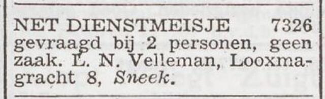 Advertentie 'personeel gevraagd' van Levie Nathan Velleman