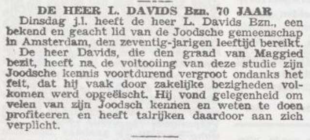 Viering van de 70ste verjaardag van Levie Davids