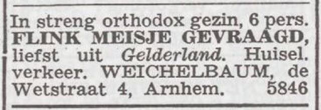 Advertentie 'personeel gevraagd' van Ruth Weichselbaum-Alexander