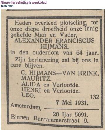 Alexander Franciscus Hijmans 11-10-1866  Numansdorp  7-5-1931