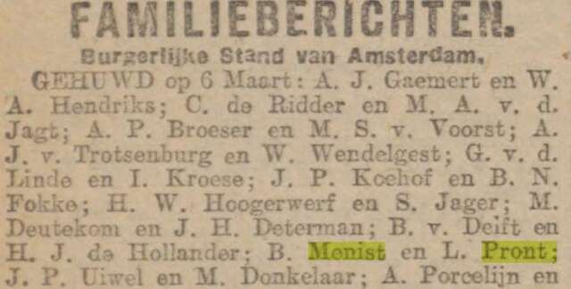 Benjamin en Leentje zijn 6 maart 1918 gehuwd