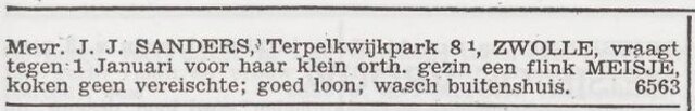 Advertentie 'personeel gevraagd' van Rosalia Sanders-Polak