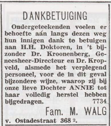 Dankbetuiging van het gezin Mozes Walg