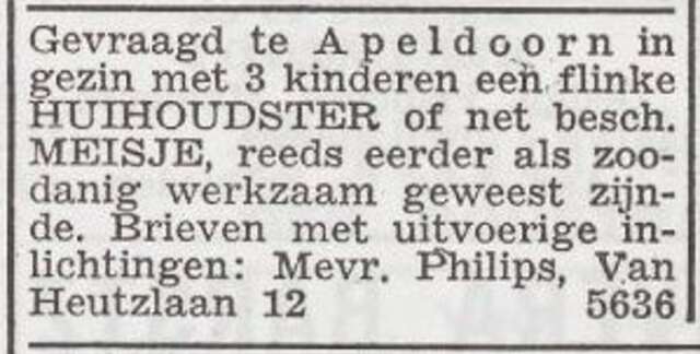 Advertentie 'personeel gevraagd' van Alida Philips-de Jong