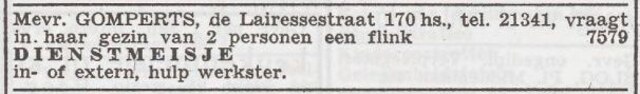 Advertentie 'personeel gevraagd' van Rosalie Gomperts-Springer
