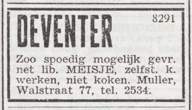 Advertentie 'personeel gevraagd' van David Muller