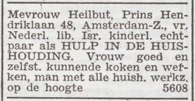 Advertentie 'personeel gevraagd' van Flora Heilbut-Kalker
