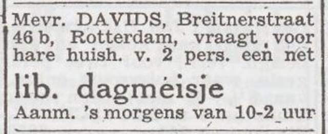 Advertentie 'personeel gevraagd' van Helena Davids-Horn