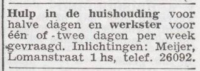 Advertentie 'personeel gevraagd' van het gezin Salomon Meijer