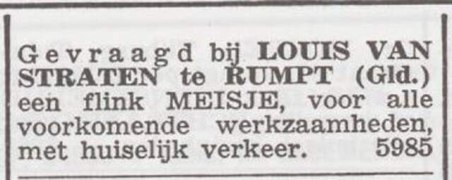 Advertentie 'personeel gevraagd' van Louis van Straten