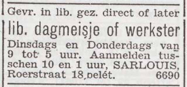 Advertentie 'personeel gevraagd' van zussen en broer Sarlouis