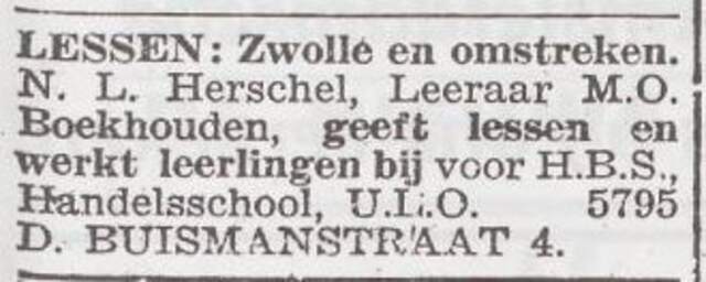 Advertentie van Nico Louis Herschel