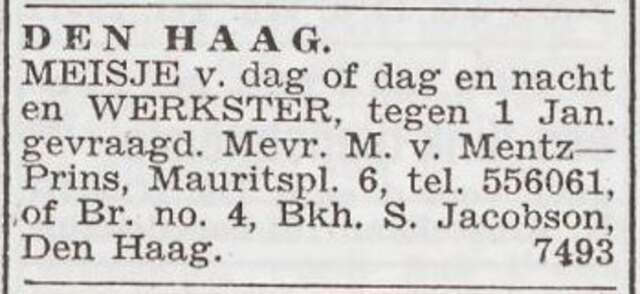 Advertentie 'personeel gevraagd' van Hilda van Mentz-Altmann