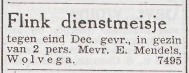 Advertentie 'personeel gevraagd' van Elsje Mendels-Davidson
