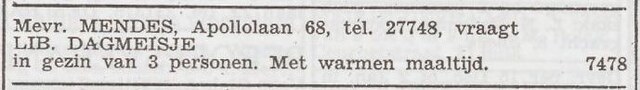 Advertentie 'personeel gevraagd' van het gezin mendes