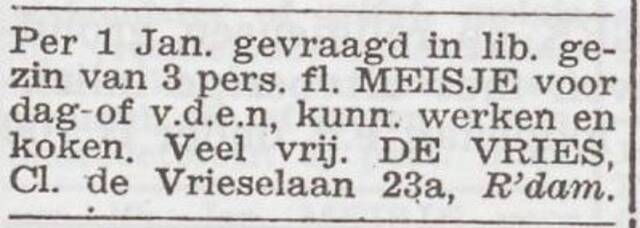 Advertentie 'personeel gevraagd' van Rebecca de Vries-Schnitsler