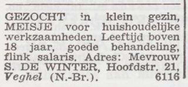 Advertentie 'personeel gevraagd' van Emma de Winter-Cohen