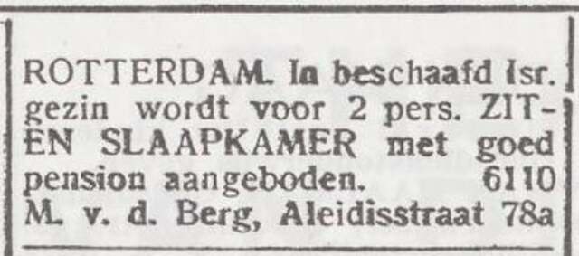 Advertentie 'te huur aangeboden' van Mozes van den Berg