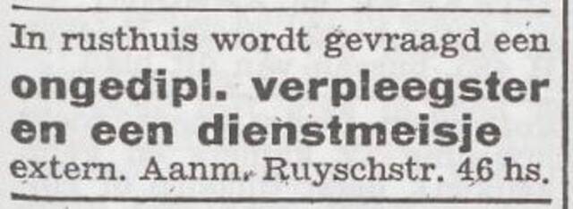 Advertentie 'personeel gevraagd' van pension Mok