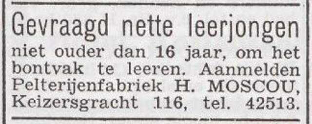 Advertentie 'personeel gevraagd' van Hijman Moscou