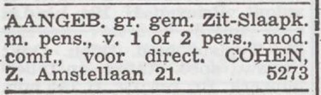 Advertentie 'te huur aangeboden' van Samuel Cohen