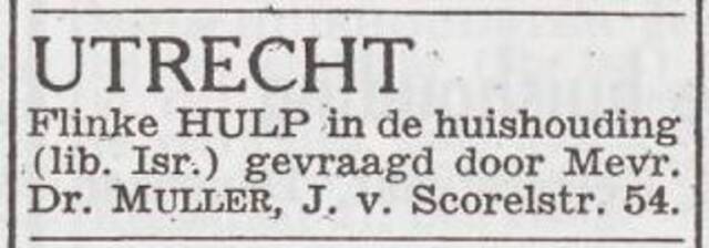 Advertentie 'personeel gevraagd' van het gezin Mauritz Muller