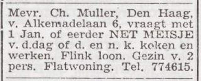 Advertentie 'personeel gevraagd' van Emma Müller-van Dam