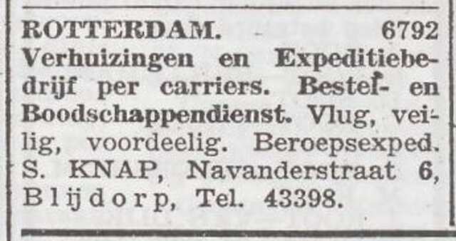 Advertentie van expeditiebedrijf Knap