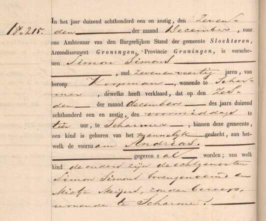 Andrias Simons 6 dec 1861 Geboorteakte
