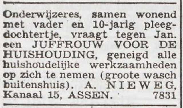 Advertentie 'personeel gevraagd' van Anna Nieweg