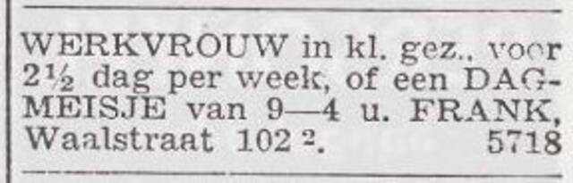 Advertentie 'personeel gevraagd' van het gezin Philip Frank