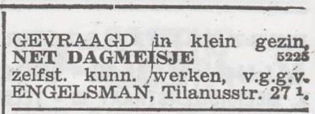 Advertentie 'personeel gevraagd' van Anna Engelsman-de Metz