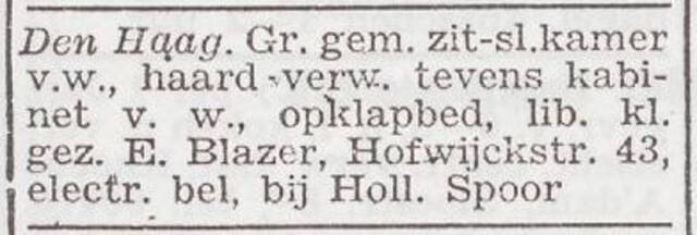 Advertentie 'te huur aangeboden' van Elizabeth Blazer-de Vries