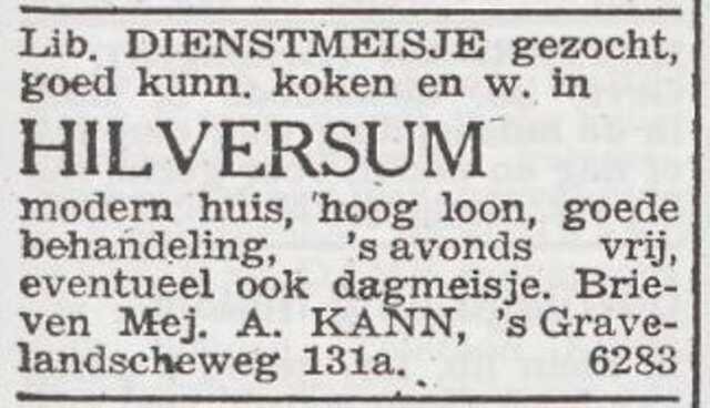 Advertentie 'personeel gevraagd' van Annelize Louise Kann