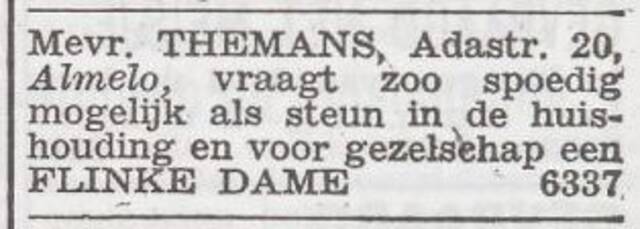Advertentie 'personeel gevraagd' van Rebecca Themans-Leijdesdorff