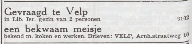 Advertentie 'personeel gevraagd' van het echtpaar Felsenthal