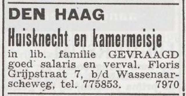 Advertentie 'personeel gevraagd' van het gezin Leon Wachtel