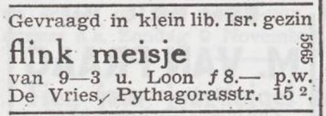 Advertentie 'personeel gevraagd' van het gezin De Vries