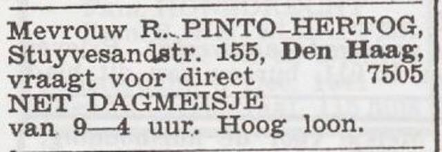 Advertentie 'personeel gevraagd' van Rachel Pinto-Hertog