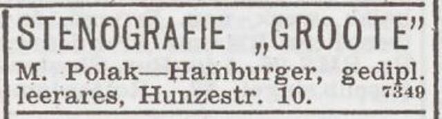 Advertentie van Margaretha Polak-Hamburger