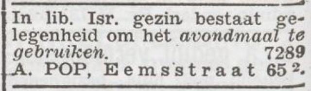 Advertentie van het gezin Arthur Pop