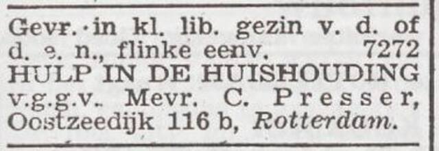 Advertentie 'personeel gevraagd' van Sara Presser-Spetter