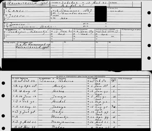 Archiefkaart Joseph Canes 16-1-1867