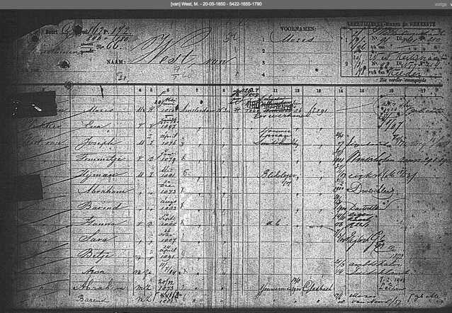 Archiefkaart Stadsarchief Amsterdam  Mozes van West 20-5-1850